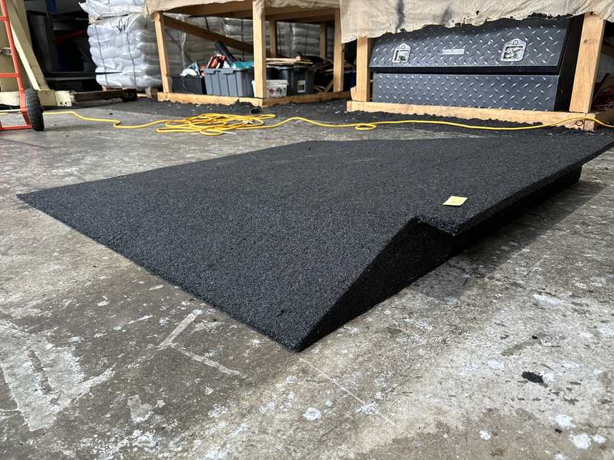 Large recycled rubber access ramp finished in the workshop before delivery
